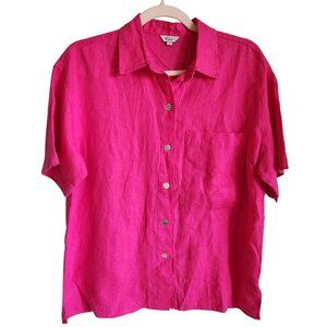 Rails Shirt Women's Small Pink Raspberry Mackinley Linen Top Button Front Short